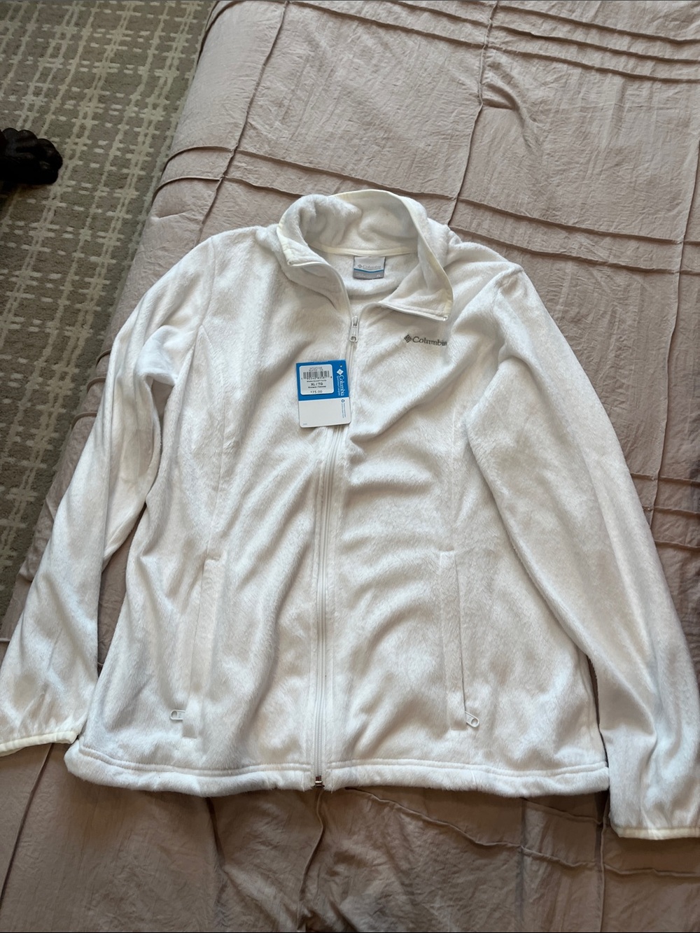Columbia White Full-Zip Teddy Fleece Jacket